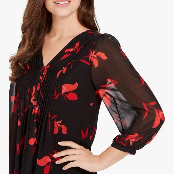 NWT Calvin Klein Black Shift Dress with Red Floral Design - Picture 7 of 11